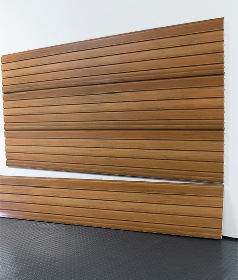 Heavy Duty Garage Slatwall | storeWALL | Garage Storage | PVC Slatwall Slatwall Garage, Garage Wall Storage, Cedar Paneling, Garage Design Interior, Garage Renovation, Wood Garage Doors, Garage Storage Solutions, Red Cedar Wood, Garage Door Design