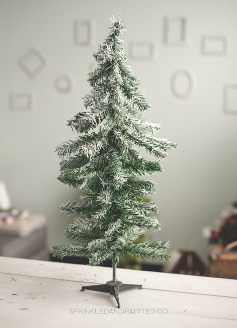 Diy Christmas Tree Table Top, Diy Faux Christmas Tree, Ideas For Small Christmas Trees, White Dollar Tree Christmas Tree Ideas, Cheap Christmas Tree Makeover, Small Tabletop Christmas Tree Ideas, How To Make Mini Christmas Trees, Diy Alpine Christmas Tree, Dollar Tree Trees