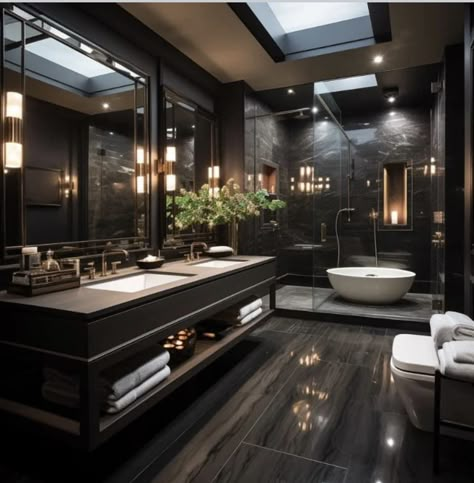 تصميم دورة مياه, Luxury Modern Bathroom, Dark Bathroom Ideas, Bathroom Ideas Luxury, Bathrooms Luxury, Modern Luxury Bathroom, Dark Bathrooms, Dark Modern, Contemporary Bathroom Designs