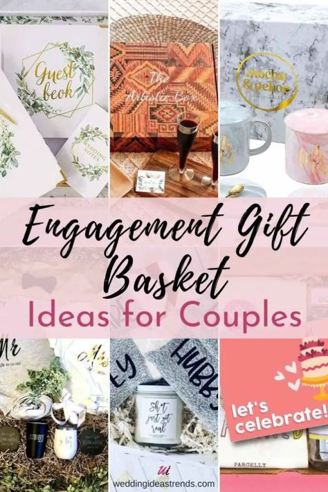 15 Best Engagement Gift Basket Ideas for Couples wedding ideas Engagement Gift Basket Ideas, Couple Gift Basket Ideas, Newlywed Gifts Basket, Engagement Gift Basket, Engagement Basket, Travel Gift Basket, Engagement Gift Baskets, Best Engagement Gifts, Engagement Balloons