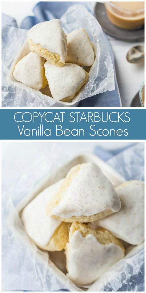 Mini Vanilla Scones, Starbucks Petite Vanilla Scones Recipe, Tea Party Scone Recipes, Starbucks Vanilla Bean Scones Recipe, Starbucks Vanilla Scones Recipe, Petite Vanilla Bean Scones, Starbucks Scones Recipe Copycat, Easy Vanilla Scones, Vanilla Bean Muffins