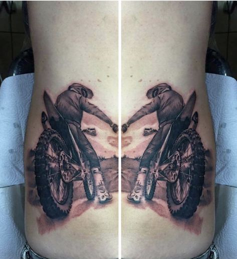 Biker Couple Tattoo Ideas, Father Daughter Tattoos Motorcycle, Motorcycle Couple Tattoo Ideas, Matching Motorcycle Tattoos, Motorcycle Themed Tattoos, Motorcycle Memorial Tattoo, Dirtbike Tattoo, Andrew Tattoo, Rider Tattoo