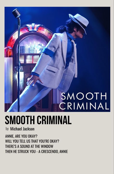 minimal polaroid song poster for smooth criminal by michael jackson Poster Prints Michael Jackson, Give Into Me Michael Jackson, Michael Jackson Posters, Michael Jackson Polaroid, Songs Polaroid Posters, Song Posters Aesthetic, Michael Jackson Album Covers, Michael Jackson Cover, Polaroid Songs