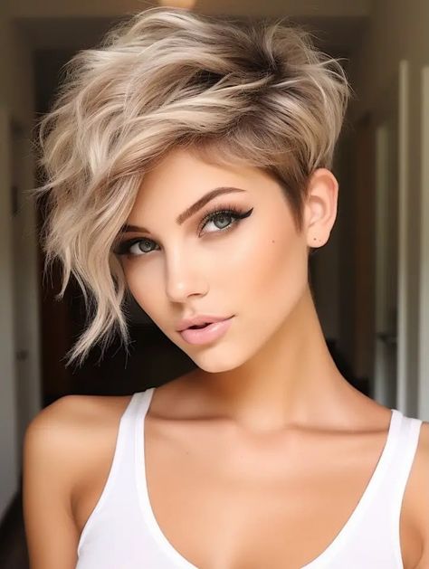 Pixie Hair Straight, Blonde For Short Hair, Short Edgy Haircuts For Women, Asymmetrical Pixie Edgy Fine Hair, Hair 2024 Trends Women, Short Hairstyle Women 2024, Asymmetrical Bob Short Edgy, Punk Haircuts For Women, Colored Short Hair