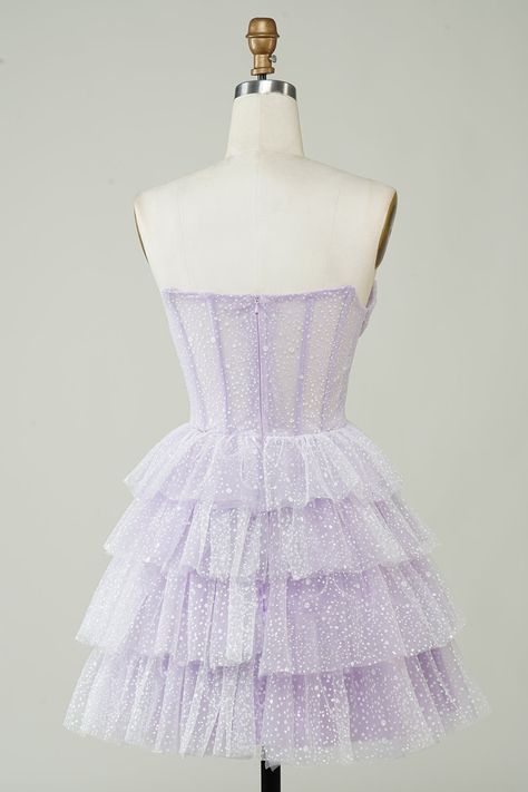 Semi Formal Lavender Dress, Corset Hoco Dress Short, Homecoming Dresses Poofy, Lavender Hoco Dress, Homecoming Dress Purple, Short Purple Dress, Corset Layering, Purple Dress Short, Hoco Court