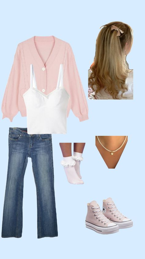 Pink Cardigan Outfit, Cozy Weather, Beauty School, Cardigan Outfits, Pink Cardigan, Low Rise Jeans, Lana Del Rey, Lace, Outfit Inspo