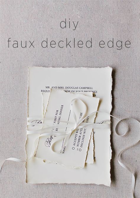 diy faux deckled edge paper | via: once wed Rough Edge Wedding Invitations, Rough Edge Paper, Creating Stationary, Crafternoon Ideas, Pirate Box, Make Your Own Wedding Invitations, Corporate Stationary, Deckled Edge Paper, Diy Wedding Stationery