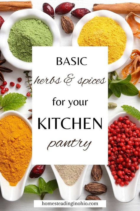 Spice And Herbs List, Must Have Spices And Herbs, Essential Spices For Pantry, Essential Herbs And Spices, Must Have Spices And Herbs In Kitchen, Staple Spices List, Basic Seasonings To Have, Common Spices To Have, Best Spices To Have In Kitchen