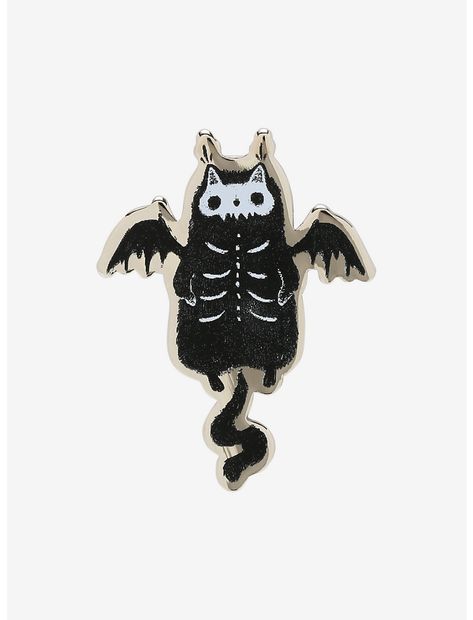 Skeleton Bat Cat Enamel Pin By Guild Of Calamity Stephanie Bayles, Guild Of Calamity, Cat And Skeleton, Bat Cat, Cat Enamel Pin, Embroidery Patches, Enamel Pin, Hot Topic, Skeleton