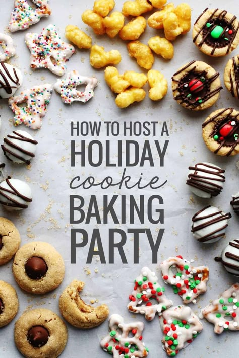 How To Host A Holiday Cookie Baking Party Recipe - Pinch of Yum Cookie Baking Party, Holiday Baking Party, Holiday Cookie Party, Christmas Cookie Party, Cookie Exchange Party, Baking Christmas, Cookie Decorating Party, Christmas Cookie Exchange, Baking Party