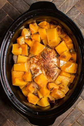 Slow Cooker Rosemary Chicken with Butternut Squash Squash Slow Cooker Recipes, Butternut Squash Slow Cooker, Magical Slow Cooker, The Magical Slow Cooker, Chicken And Butternut Squash, Rosemary Chicken, Slow Cooked Meals, Butternut Squash Recipes, Chicken Slow Cooker Recipes