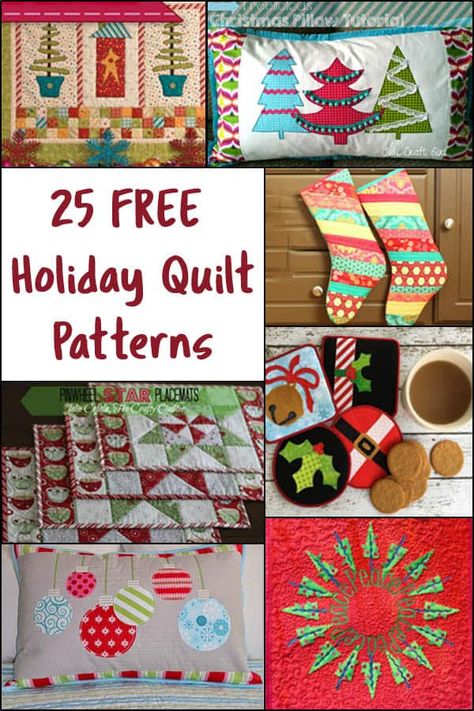 25 Free Christmas Quilt patterns many with full size applique patterns and complete directions #Christmas #Holiday #freetutorials #patchwork #quilting #tablerunner #pillow Christmas Applique Patterns Templates Free Printable, Christmas Quilts Ideas Free Pattern, Xmas Quilts, Holiday Quilt Patterns, Christmas Applique Patterns, Farmhouse Printables, Christmas Quilting Projects, Christmas Mug Rugs, Patchwork Christmas