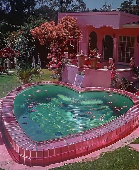 Pretty Backyard Ideas, Whimsical Pool, Heart Pool, 80s Interior, Dream House Rooms, Aesthetic Rooms, Dreamy Room, Cute House, Barbie Dream