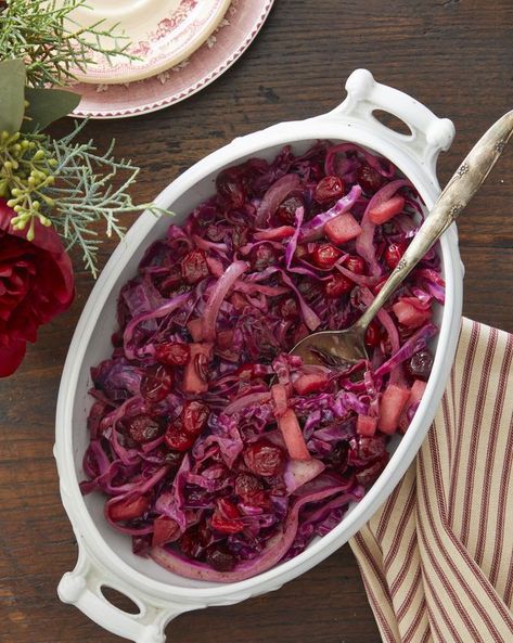 Spiced Red Cabbage and Cranberries in Cider Spiced Red Cabbage, Red Cabbage Recipes, Braised Red Cabbage, Braised Cabbage, Cider Recipe, Roasted Meat, Thanksgiving Sides, Cabbage Recipes, Vegetable Seasoning