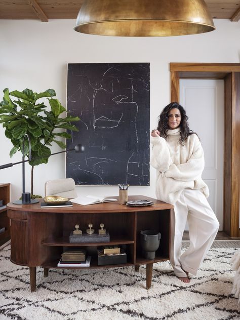 Camila Alves McConaughey Gives a Peek Inside Her New Globally Inspired Office Space San Ysidro, Brand Shoot, Sopot, Cool Office, Wooden Desk, Cheap Decor, Office Inspiration, Cozy Space, Home Office Design