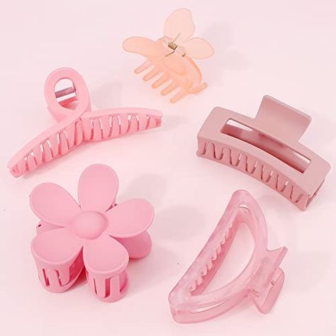 Ahoney 5 Pack Cute Pink Hair Clips 3.4-4.3 Inch Jaw Clips for Hair Big Hair Clamp Butterfly Flower Pink Hair Accessories for Women Non Slip Hair Styling for Girls Cute Pink Hair, Pink Hair Accessories, Hair Clamp, Thick Hair Styles Medium, Pink Hair Clips, Barbie Hair, Hair Clamps, Boho Headband, Butterfly Flower