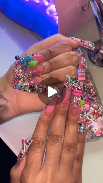 Junk Nails Designs, Duck Junk Nails, Junk Nails Bling, Junk Nails, A I, Duck Nails, Tongue Rings, Prom Nails, Bling Nails