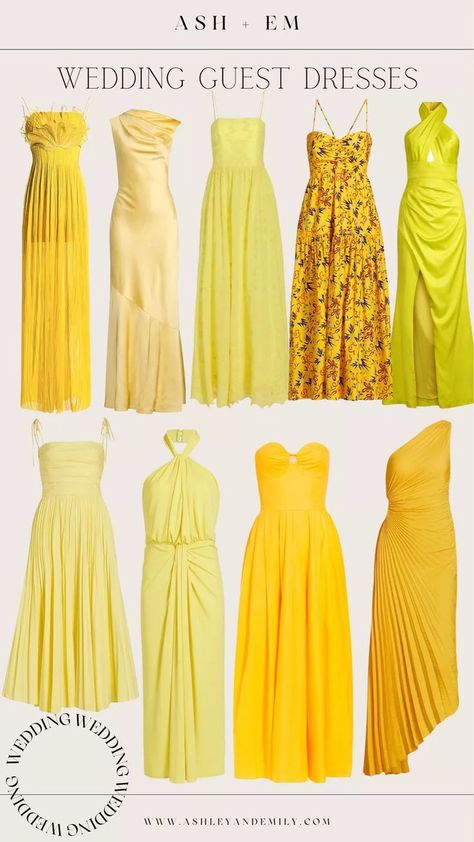 Yellow Dress Wedding Guest, Yellow Wedding Guest Dresses, Wedding Guest Outfit Ideas, Yellow Wedding Dress, Gorgeous Bridesmaid Dresses, Dresses For Summer, Surprise Wedding, Dress Wedding Guest, Mexican Wedding