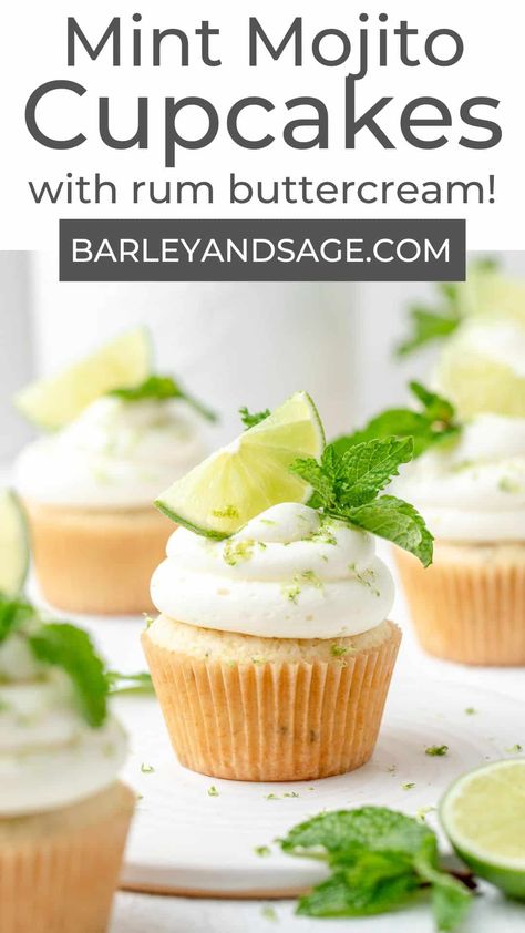 Cocktail Theme Cupcakes, Tropical Flavored Cupcakes, Pickle Cupcakes Recipe, Margaritaville Cupcakes, Mojito Dessert, Cocktail Themes, Boozy Deserts, Drunken Desserts, Boozy Cakes