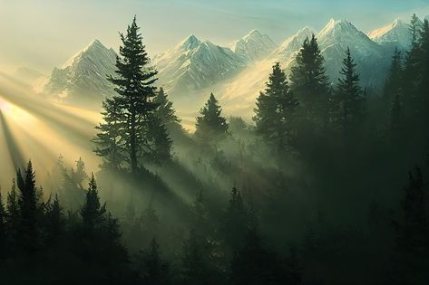 Pine Forest Landscape, Fantasy Pine Forest, Forest Mountain Painting, Forest Landscape Photography Horizontal, Pine Aesthetics, Forest Background Landscape, Pine Forest Photography, Northern Aesthetic, Dark Pine Forest