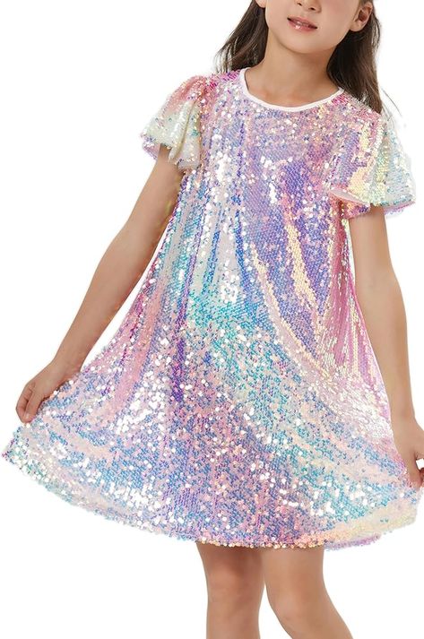 Amazon.com: Girls Sequin Dress Shiny Short Flutter Sleeve Midi Sparkly Party Dress with Hairbow-X-Large Pink : Clothing, Shoes & Jewelry Lover Era Dress, Rainbow Quinceanera Dresses, Colorful Sequin Dress, Speak Now Dress, 80s Dress Up, Lover Costume, Shimmering Dress, Nutcracker Party, Sequin Costume