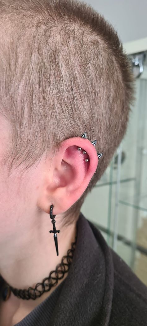 Vertical Helix Piercing, Triple Helix, Helix Piercing, Helix, Piercings, Tattoos, Pins