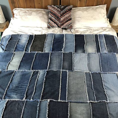 How to make a Rag Quilt – DIY Denim Quilt Jean Quilt Patterns Simple, Denim Blanket Diy Old Jeans, Denim Scrap Quilt, Jean Quilts Patterns Recycled Denim, Levi Quilts Ideas Old Jeans, Denim Bedroom Ideas, Denim Rug Diy Old Jeans, Denim Pillows Diy Recycle Jeans, Denim Quilts Old Jeans