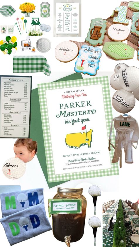 #firstbirthday #firstbirthdaytheme #masters #golf #birthday #birthdayparty #birthdaypartyinspo #birthdaypartytheme #party #partyinspo #theme #themeinspo Trip Around Sun Birthday, Golf First Birthday, Golf Baby, Sun Birthday, Boys First Birthday Party Ideas, Golf Birthday Party, Masters Golf, One Year Birthday, Golf Theme