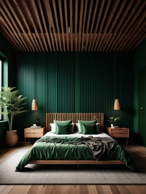 Boho Small Apartment, Emerald Green Rooms, Dark Green Bedroom Ideas, Dark Green Bedroom, Emerald Green Bedrooms, Dark Green Rooms, Green Bedrooms, Green Bedroom Ideas, Small Apartment Bedrooms