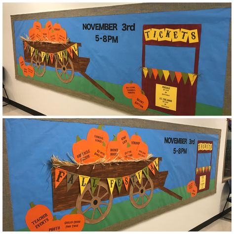 Fall Festival Bulletin Board Fall Festival Bulletin Board Ideas, School Fall Festival, Elementary Bulletin Boards, Pta Ideas, Fall Ball, Church Bulletin Boards, Library Bulletin Boards, Festival 2024, Bulletin Board Ideas