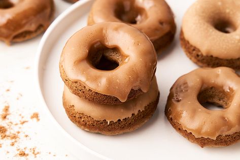 Holiday Donuts, Gingerbread Donuts, Healthier Dessert Options, Fried Donuts, Vegan Gingerbread, Make Top, Caramel Glaze, Vegan Donuts, Gingerbread Recipe