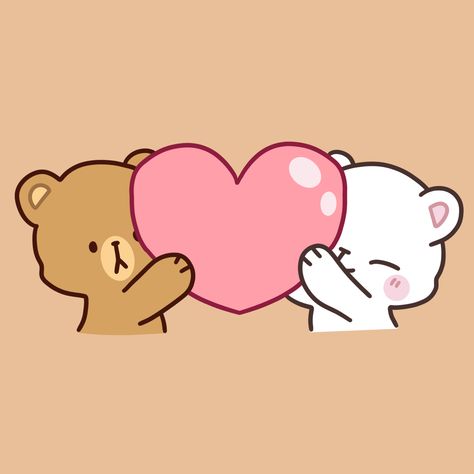 Milk And Mocha Bear Holding Hands, Milk And Mocha Pixel Art, Milky Bear And Mocha, White And Brown Bear Cartoon, Bear Couple Drawing, Teddy Bear Love Couple, Milk And Mocha Bear Love, Cute Love Cartoons Couple, Cute Bear Couple