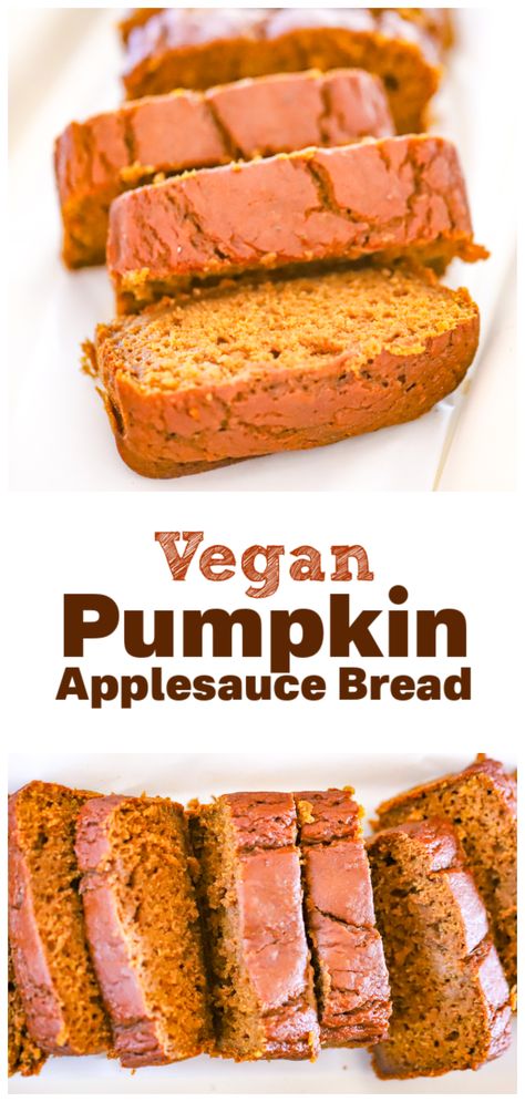 This is a ridiculously good and Healthy Vegan Spiced Pumpkin Applesauce Loaf recipe!  A delightful vegan bread loaf infused with the flavors of spice cake, pumpkin, & apple, free from refined sugar. Easy to make & a deliciously quick bread you’ll love! Vegan Pumpkin Bread Healthy, Pumpkin Loaf Vegan, Plant Based Pumpkin Recipes, Pumpkin Bread With Applesauce, Healthy Vegan Bread, Applesauce Loaf, Vegan Loaf Cake, Spice Cake Pumpkin, Vegan Pumpkin Cake