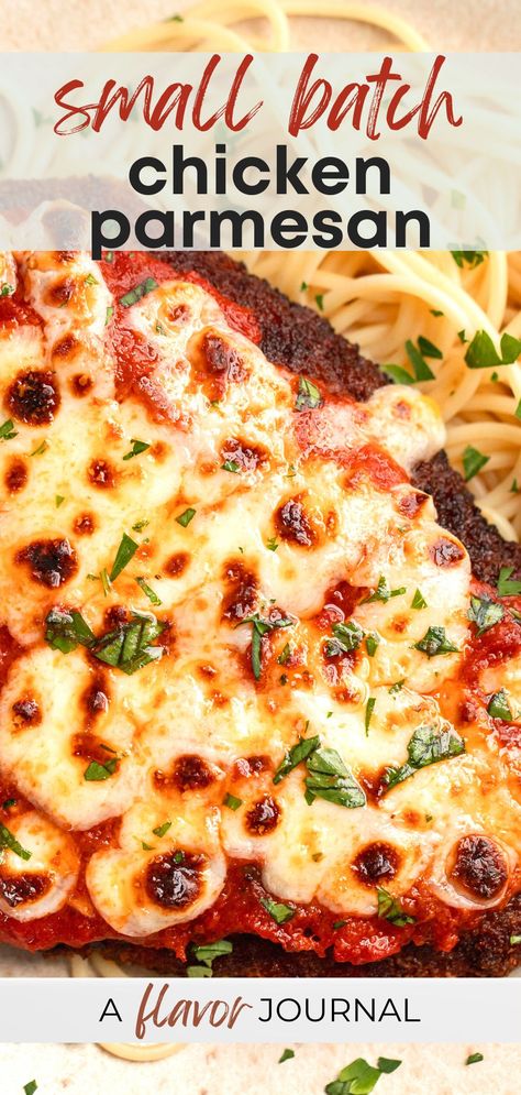 A crispy, pan fried chicken parmesan recipe that is covered in marinara sauce and gooey mozzarella cheese. This small batch recipe makes two servings of chicken parmesan and comes together in about 40 minutes. It’s the perfect recipe for a cozy date night at home! #chickenparm #chickenparmesan #chickendinner #chickenrecipes #dinnerfortwo #recipesfortwo Chick Parmesan Recipes, Mozzarella Recipes Dinner Tonight, Fried Chicken Parmesan Recipe, Quick Chicken Parmesan Recipe, Chicken Parmesan For Two, Chicken Parmesan Recipe Easy Baked, Cozy Date Night At Home, Crispy Chicken Parmesan Recipe, Crispy Chicken Parmesan