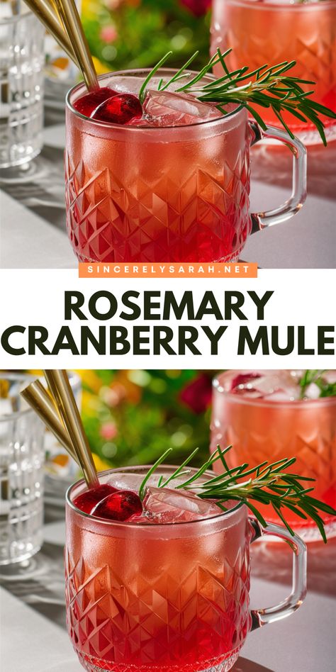 🎄 Elevate your holiday celebrations with the Rosemary Cranberry Mule! This cocktail combines the crisp taste of cranberry with the earthy essence of rosemary, creating a delightful drink that’s both refreshing and festive. 🌟🍸 Whether you’re hosting a cozy gathering or just want to treat yourself, the Rosemary Cranberry Mule is a must-try this season. Cheers to a new favorite holiday cocktail! Rosemary Christmas Cocktail, Cranberry Wine Cocktail, Rosemary Cranberry Cocktail, Thanksgiving Mule Drinks, Rosemary Drinks Cocktails, Holiday Mule Cocktail, Cranberry Mules Cocktail Recipes, Fall Mule Cocktail, Fall Cranberry Cocktail