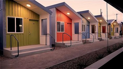 Tiny House Village in Albuquerque Small Apartment Building, Tiny House Village, Tiny House Talk, House Village, Tiny House Community, Exterior Bloxburg, Paint Modern, Villa Plan, Tiny House Floor Plans