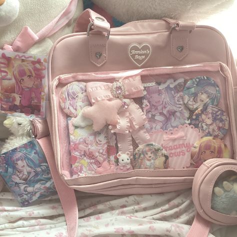 Ita Bag Aesthetic, Ita Backpack, Itabag Ideas, Kawaii Pink Satchel Shoulder Bag, Kawaii Pink Satchel Bag, Pink Harajuku Style Back-to-school Bags, Pink Ita Bag, Ita Bags, Decorated Bags