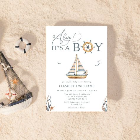 Tranquility Painting, Watercolor Nautical, Nautical Baby Shower Invitations, Baby Boy Invitations, Ahoy Its A Boy, Its A Boy, Joyous Celebration, Baby Shower Supplies, Nautical Baby Shower