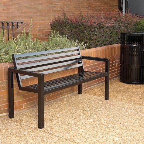 Metrix 6' Contour Bench | Benches | Upbeat.com Steel Bench Design, Metal Outdoor Bench, Metal Garden Benches, Welded Furniture, Steel Bench, Powder Coated Metal, Metal Bench, Urban Furniture, Painted Chairs