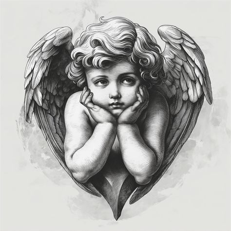 Creepy Realism Tattoo, Tattoo Design Reference, Cherub Tattoo Designs, Cherub Face, Christus Tattoo, Angle Tattoo, Ink Tattoo Design, Angel Sketch, Red Tattoo Ideas