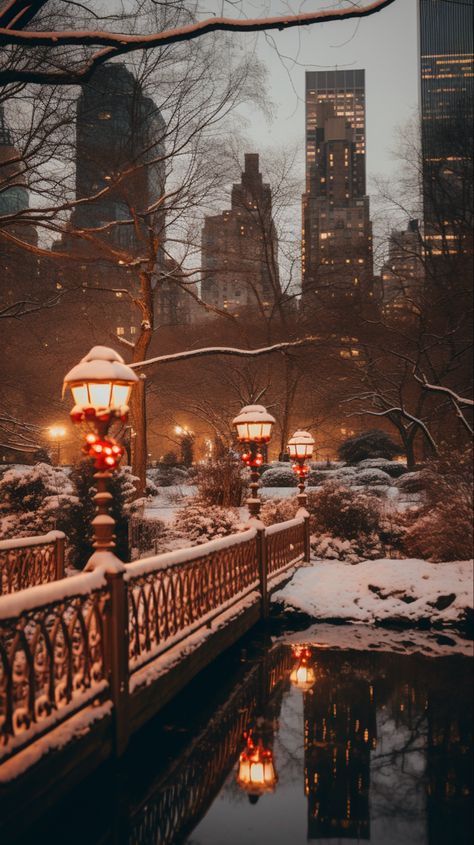 Experience the magic of Central Park during Christmas. This light tour of Manhattan’s beloved park is captured in warm palettes of dark orange and gold, reflecting nature’s serene beauty. Blending Y2K aesthetics with transportcore elements, it offers a nostalgic journey through romantic landscape vistas. A perfect scene for studyblr enthusiasts or anyone seeking a cozy, holiday-inspired escape in the heart of the city. #CentralParkChristmas #Y2KWinter #RomanticCityLights Central Park Christmas Aesthetic, Ny Christmas Aesthetic, New York Buildings Aesthetic, City Aesthetic Christmas, New York City Christmas Aesthetic, Nostalgic Christmas Aesthetic, Christmas New York Aesthetic, Warm Christmas Wallpaper, City Christmas Aesthetic