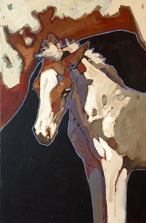 "In Her Shadow" 36x24 acrylic on canvas - can be seen at Act One Gallery, Taos, NM Painting Shadows Acrylic, Abstract Cowboy Painting, Background Inspo Art, Abstract Western Art, Barbara Bestor, Peggy Judy, Paintings Of Horses, Painting Ideas Acrylic, Abstract Horse Art