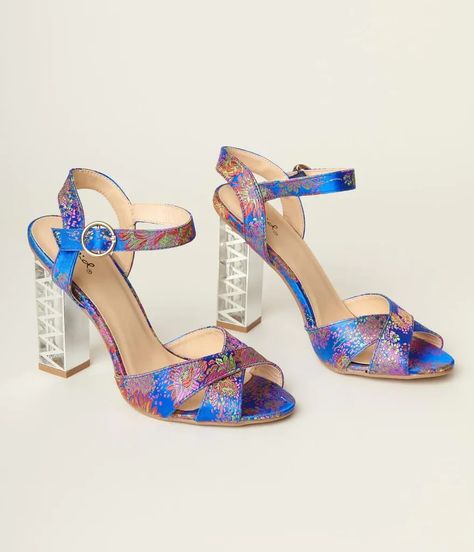 Blue & Multicolor Floral Peep Toe Heels Bright Blue Dresses, Shopping Therapy, Trending Heels, Formal Heels, Vintage Closet, Colorful Heels, Floral Heels, Fun Heels, Prom Heels