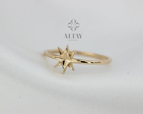 North Star Ring, Gold Initial Pendant, Gold Leaf Rings, Dainty Gold Rings, Personalized Pendant, Ring Minimalist, Gold Initial, Star Ring, String Bracelet