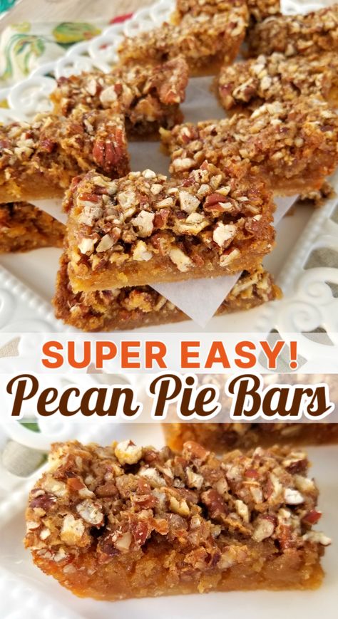 All the fabulous flavor of pecan pie in a chewy, gooey bar recipe made easy with a cake mix base. Super Easy Pecan Pie Bars, Cake Mix Pecan Bars, Keto Pecan Pie Bars Easy, Maple Pecan Pie Bars, Pecan Cookie Bar Cake, Easy Pecan Pie Bars Simple, Bars Made From Cake Mixes, Pecan Squares Recipe Easy, Easy Pecan Bars Recipe