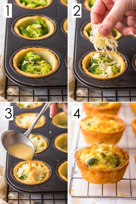 Pie Crust Lunch Ideas, Quiche Fillings Ideas, Mini Quiche Filling Ideas, How To Make Mini Quiche, Quick And Easy Quiche Recipes, Easy Mini Quiche Recipes, Quiche Filling Ideas, Brunch Ideas Vegetarian, Quick Quiche Recipes