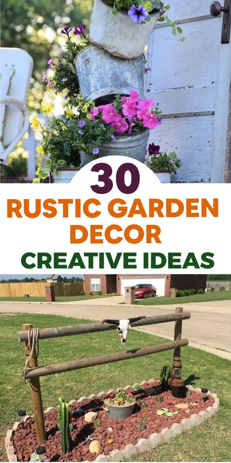 Create a charming rustic oasis in your outdoor space with these garden decor ideas. Discover how weathered wooden benches, vintage metal planters, and whimsical birdhouses can add natural beauty and cozy elegance to your backyard retreat. Illuminate the evenings with string lights and lanterns for a magical ambiance, or repurpose old crates and barrels as unique planters for a touch of farmhouse charm. Let the rustic garden decor captivate your outdoor sanctuary as you embrace the allure of natu Rustic Garden Decor Diy, Whimsical Birdhouses, Rustic Yard Decor, Rustic Garden Design, Countertop Makeover, Unique Planters, Rustic Landscaping, Wooden Benches, Unique Garden Art