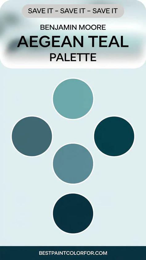 Benjamin Moore Aegean Teal, Benjamin Moore Teal, Benjamin Moore Bedroom, Aegean Teal, Teal Palette, Paint Color Guide, Teal Color Palette, Teal Color Schemes, Teal Paint