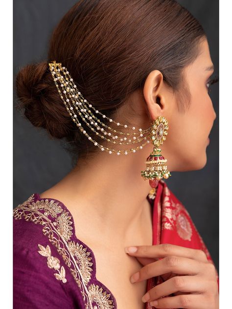 Hair Design For Wedding, Indian Dress Up, Jewellery Kundan, Wedding Bun, Saree Hairstyles, Wedding Bun Hairstyles, Silver Jewelry Accessories, Ear Chain, Hair Chains