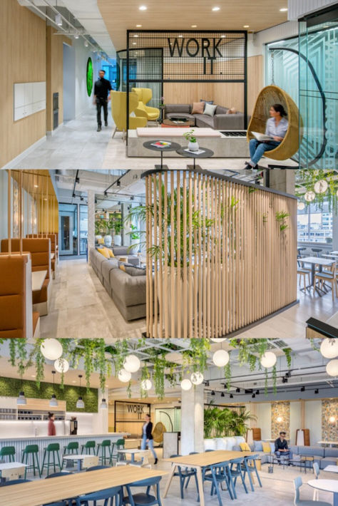 Bright, airy and collaborative! #WorkspaceoftheWeek is co-working offices Workplace One located in Toronto, Canada. Designed by Straticom Planning Associates Inc., this bright and spacious office design was required to facilitate various working styles and redefine boundaries for a diverse group of occupants while maintaining a highly functional space. Natural light flows through the workspace, highlighting the natural biophilic elements. Small Co Working Space Design Interiors, Co Working Office, Creative Coworking Space Design, Co Working Space Plan, Coworking Space Ideas, Co Working Space Design Interiors, Co Working Space Design, Natural Office Design, Co Working Space